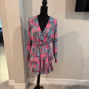 Lilly Pulitzer Pink and Blue Floral Long Sleeve Dress